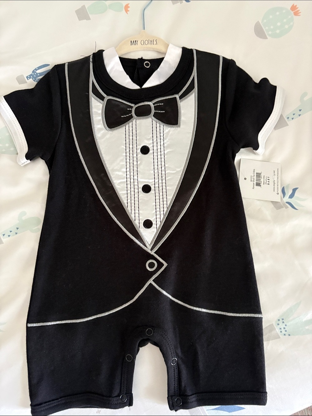Black and White Tuxedo-Style Baby One-Piece